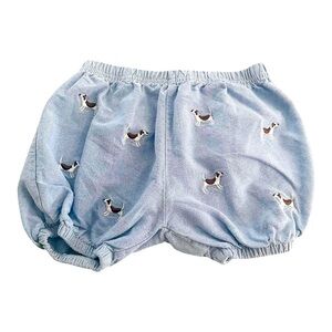 Mudpie casual cotton puffer Girls 9-12 Mo light blue dog embroider pullon denim